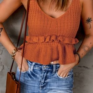 Frill Trim V-Neck Knit Peplum Tank